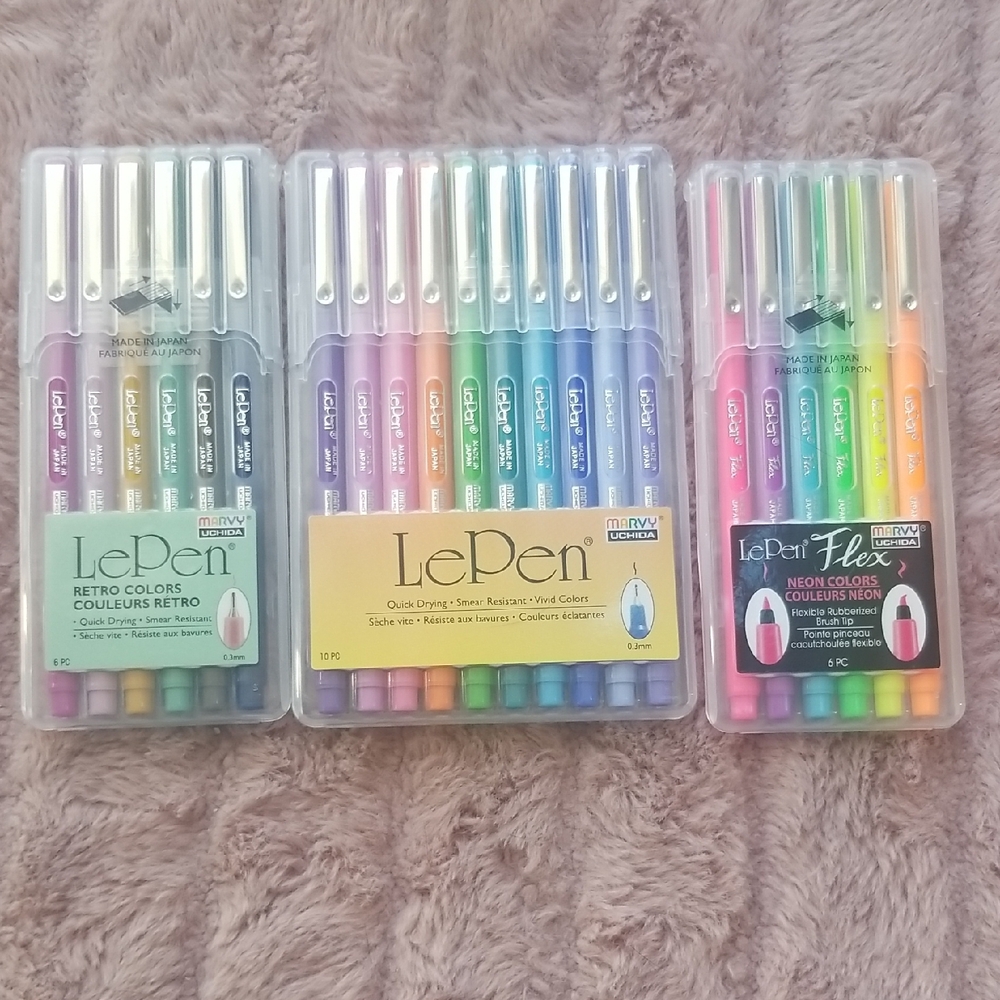 Lepen Set Of 3 Retro, Vivids And Neon Flex Colors Pen Set